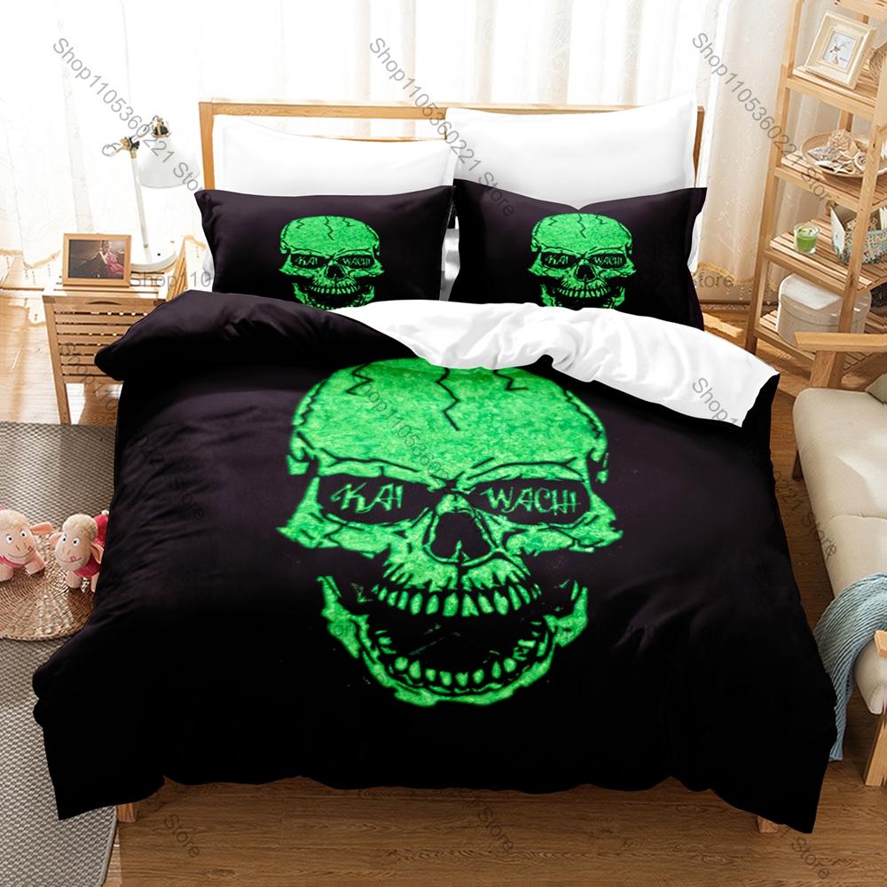 Teschio Horror Gotico Grafica Kai Wachi EDM Bass DJ Concerto Merch Set Biancheria da Letto Copripiumino con 2 Federe Adolescente Headbanger