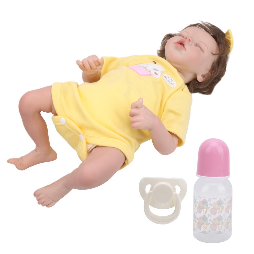 Süße neugeborene Mädchen-Babypuppe Soft-Touch Säugling Reborn-Puppe mit gelbem Kleid 45cm