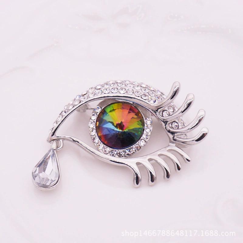 Waterdrop Crystal Eyes Brooches For Women Rhinestone Enamel 4-color Eyes Office Causal Brooch Pins Gifts