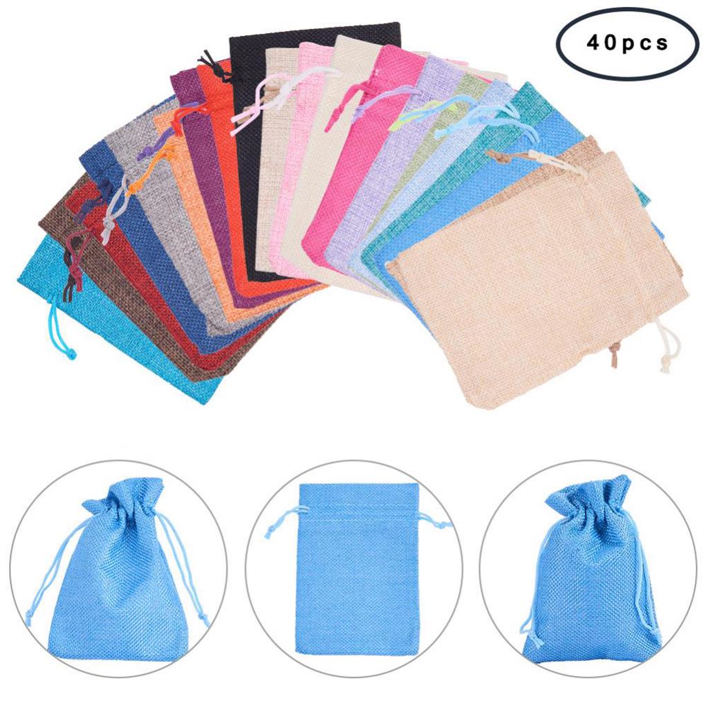 Buy 40 Burlap Linen Drawstring Bag for Candy Jewelry Party Wedding ...