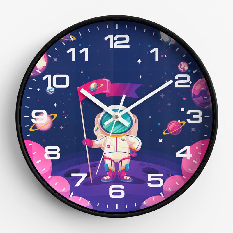 Children's Room Wall Clock Clock Cartoon Astronaut Silent Clock Bedroom Quartz Clock Home Wall Hanging 8 Inches 20CM