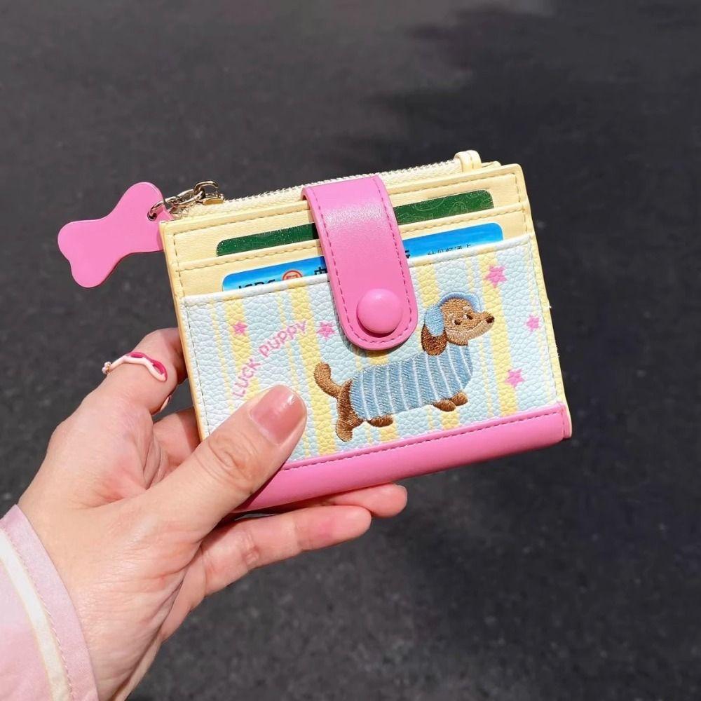 Ultra Thin Embroidery Sausage Dog Wallet Purse Coin Pouch Simple Card Bag  Card Storage Bag