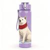 1PC White Dog With Scarf Print 750ml Color Plastic Sports Water Bottle Leakproof Flip Straw Lid Suitable for Sports Office Home Use