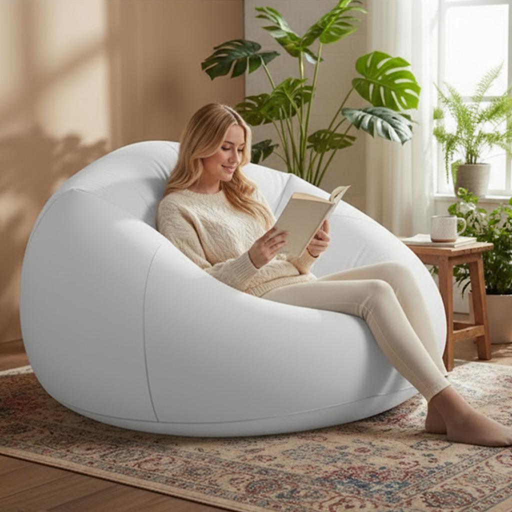 Aufblasbarer Stuhl Einzelsofa PVC Beflockung Aufblasbare Lounge Couch für Wohnzimmer Schlafzimmer Outdoor Reise