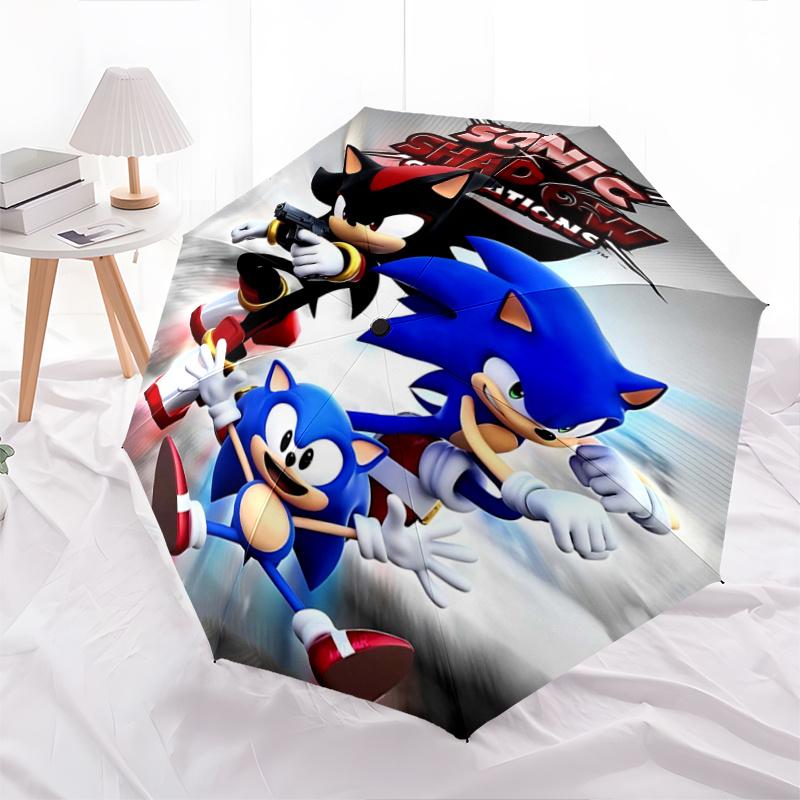 

1pc Sonic & Shadow Epic Adventure Poster Cartoon Umbrella, Portable 3-Fold Compact Umbrella, Suitable for Camping, Hiking and Travel, Ideal Easte