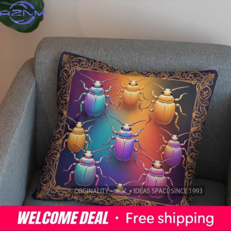 2D Colorful Beetles Pattern Decorative Pillow Cover Pattern Cushion Cover Suitable For Sofa Bedroom Car Pillow Cover
