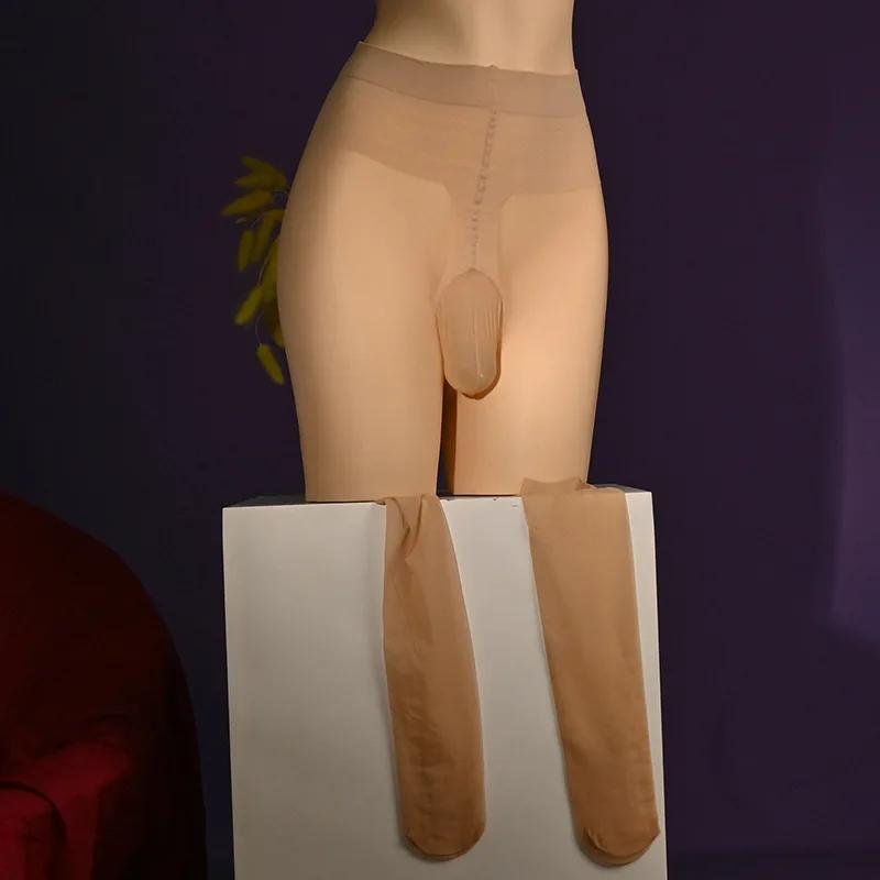100kg Large Size Sex Invisible Hosiery Spring Pantyhose Men Patchwork Color U Convex Pouch Tights Male Exotic Lingerie Stockings