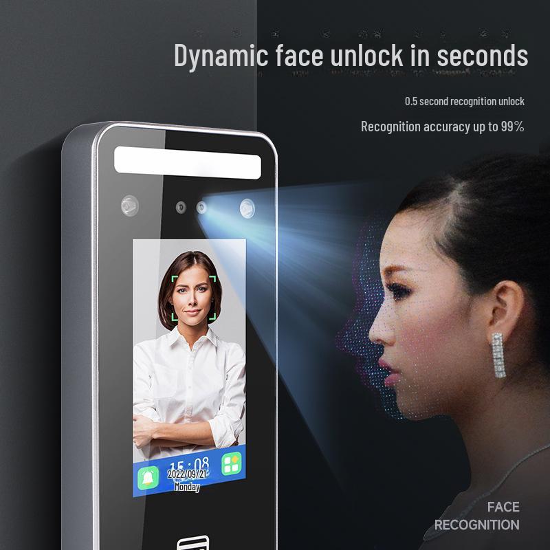 Smart Face Recognition Access Control System with IC Card, Password, and Electromagnetic/Electric Lock Compatibility.