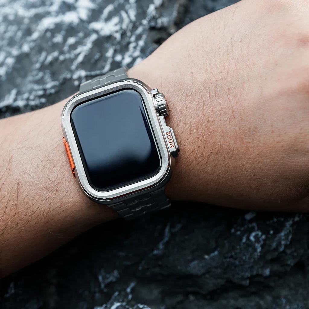 Fodral + Titanarmband för Apple Watch 45mm 44mm Heltäckande Metallfodral Armband för Iwatch Serie 9 8 7 6 SE 5 Byt ut till delar