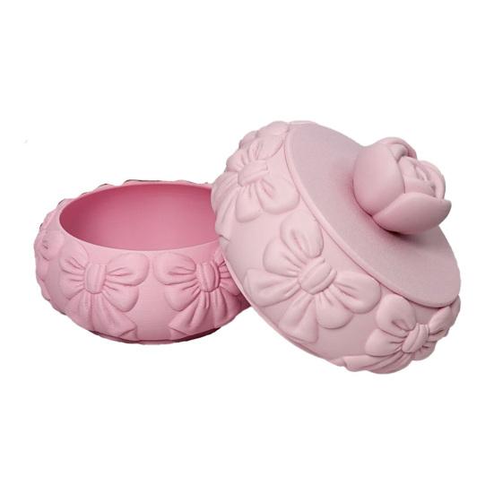 Jewelry Storage Box PLA Plastic Double-Layer Stackable Design Soft Pink Jewelry Holder with Bow Pattern Portable Jewelry Organizer Gift