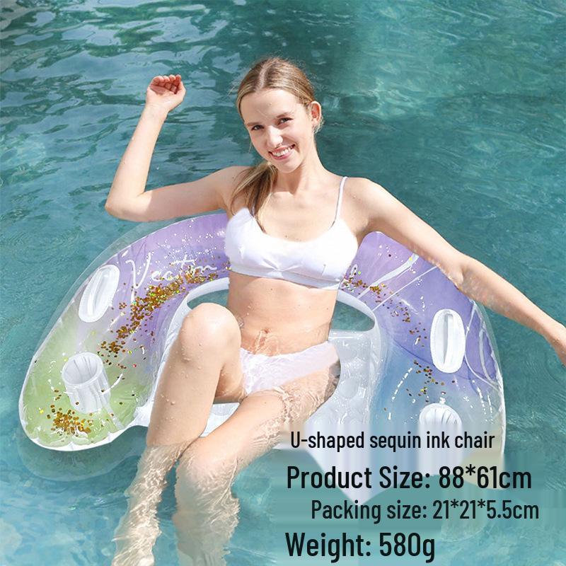 Inflatable PVC Float Recliner: Foldable Striped Swimming Bed