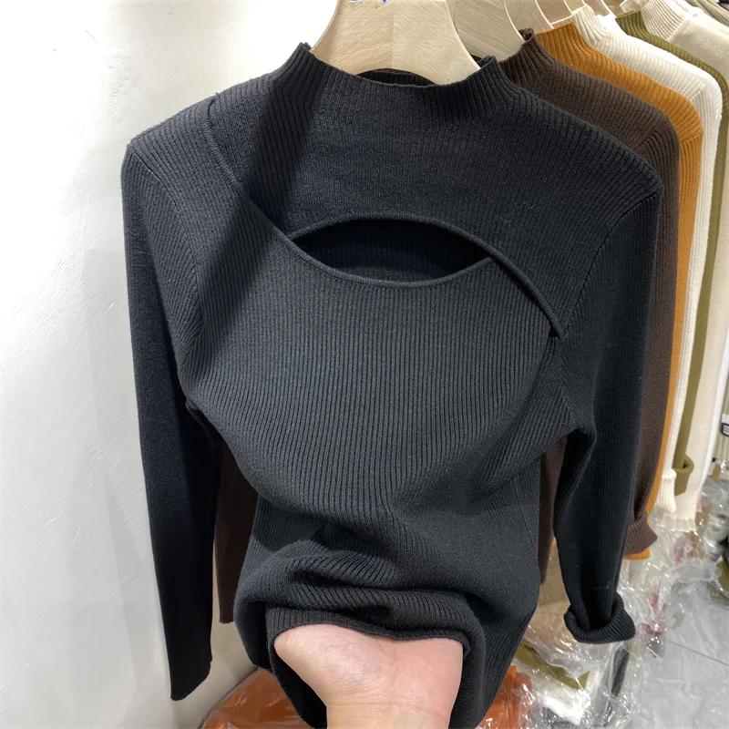 Autumn Winter Skinny Sweater Knit Pullover Tops Women Knitted Shirts Fashion Female Long Sleeve Casual Elastic Slim Sweater