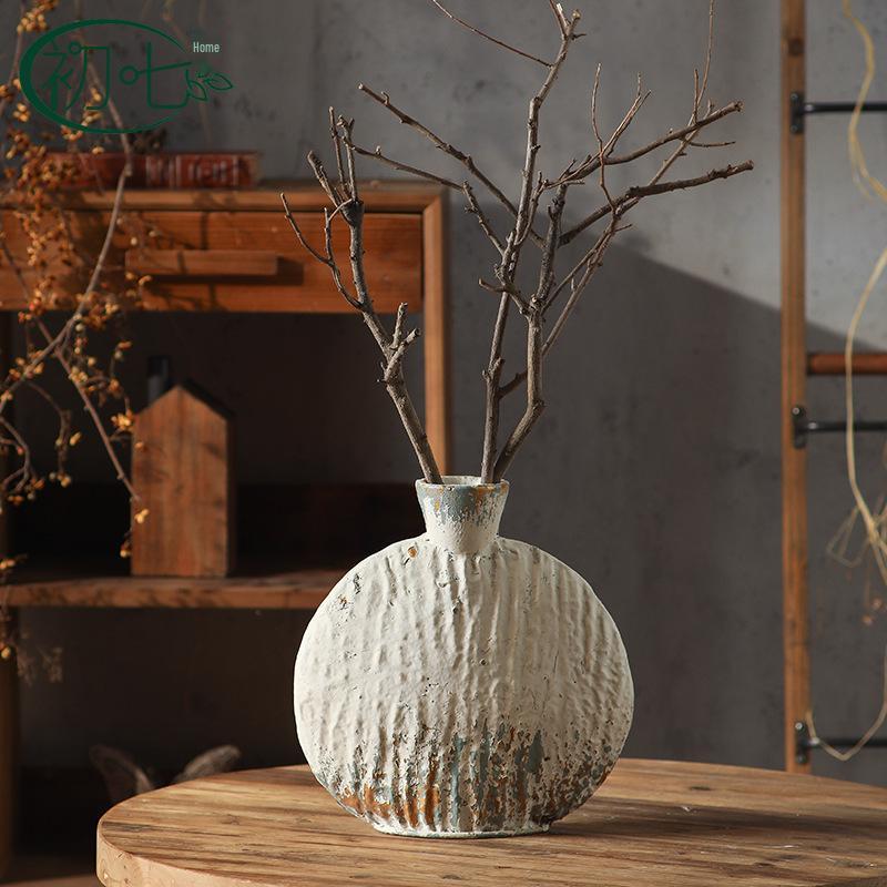 Retro Terracotta and White Vase for Dried Flowers, Home Decor Ornaments for Living Room