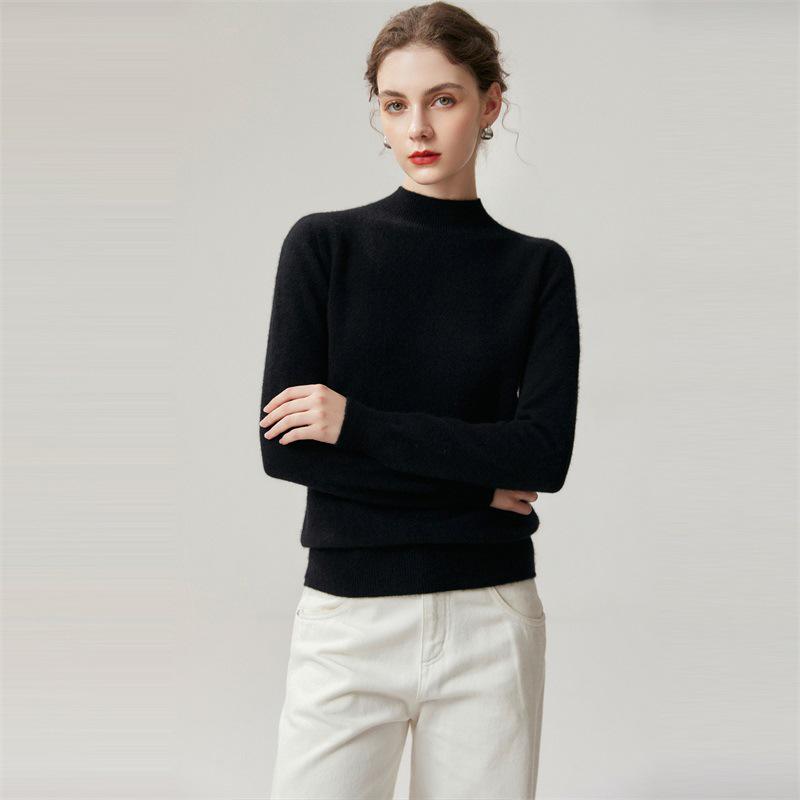 100% Cashmere 12-Gauge Flat Knit Half-High Neck Base Layer