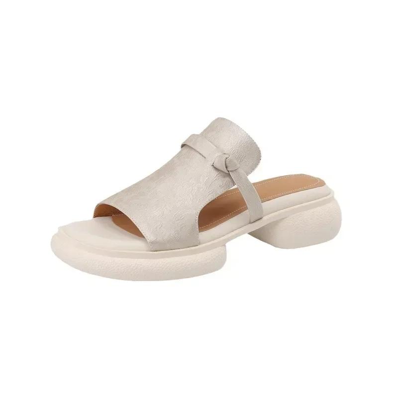 Shoes for Women  Women's Peep Toe Slipper Casual Square Heels Ladies Mules Fashion Outdoor Slides Pantuflas De Mujer 2025