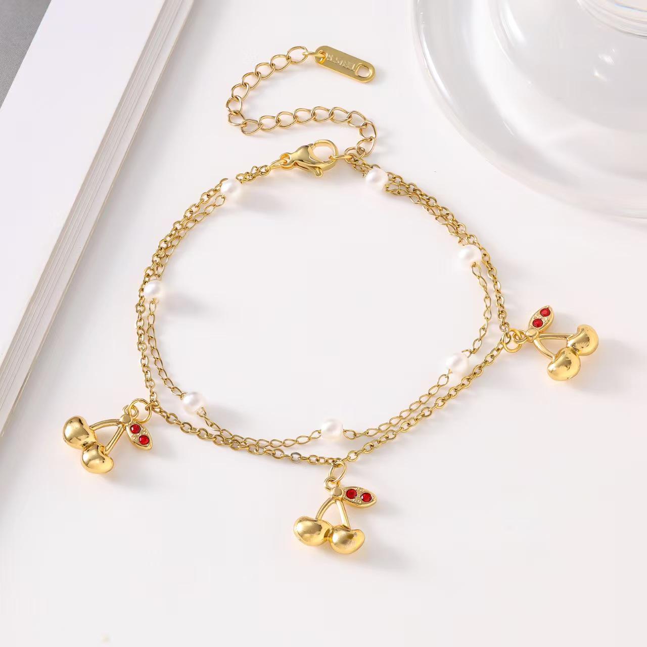 Titanium Steel Crab Dolphin Double-Layer Gemstone & Pearl Bracelet