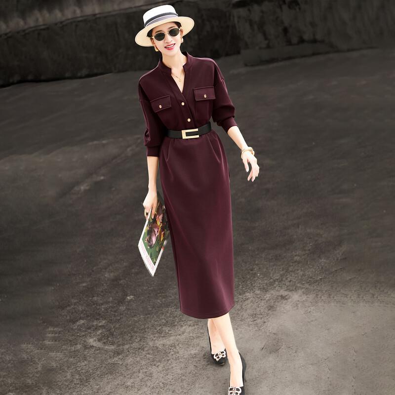 Lanseer 2026 Spring Elegant Belted A-Line Midi Dress L