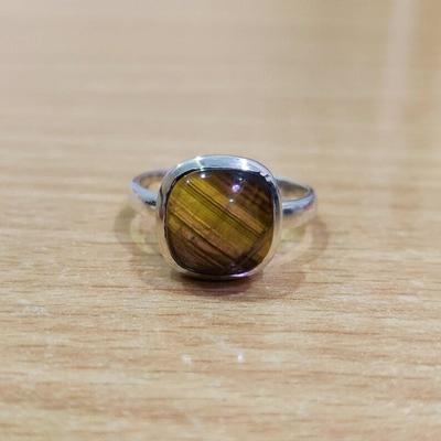 Tigerauge-Edelstein-Ring, handgefertigter Schmuck, stapelbarer Ring, Kissenring, Damenring, Jubiläumsring, 925er Silberring, Weihnachtsgeschenk
