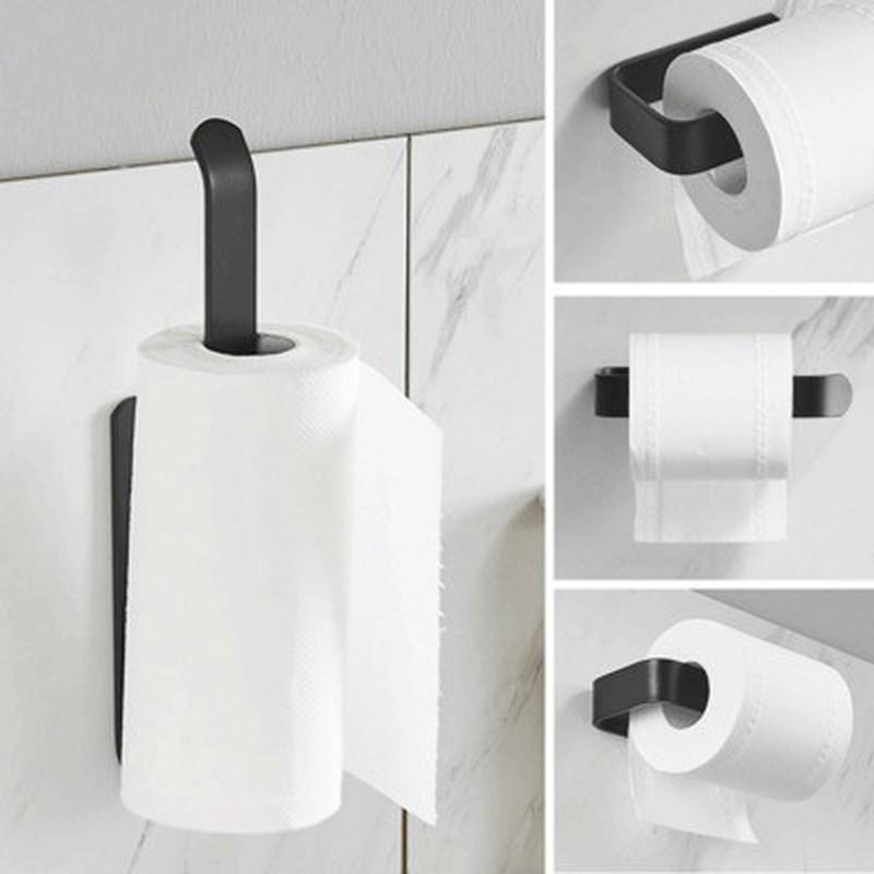 1PC Toilet Paper Holder Tissue Rack Wall Mounted Bathroom Kitchen Roll Holder Paper Tissue Rack Hook Modern Black Hanger
