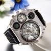 JewelryWe Mode Herren Multifunktionsuhr Zifferblatt Analoganzeige Lederarmband Sportkompass Thermometerfunktion Silber Schwarz