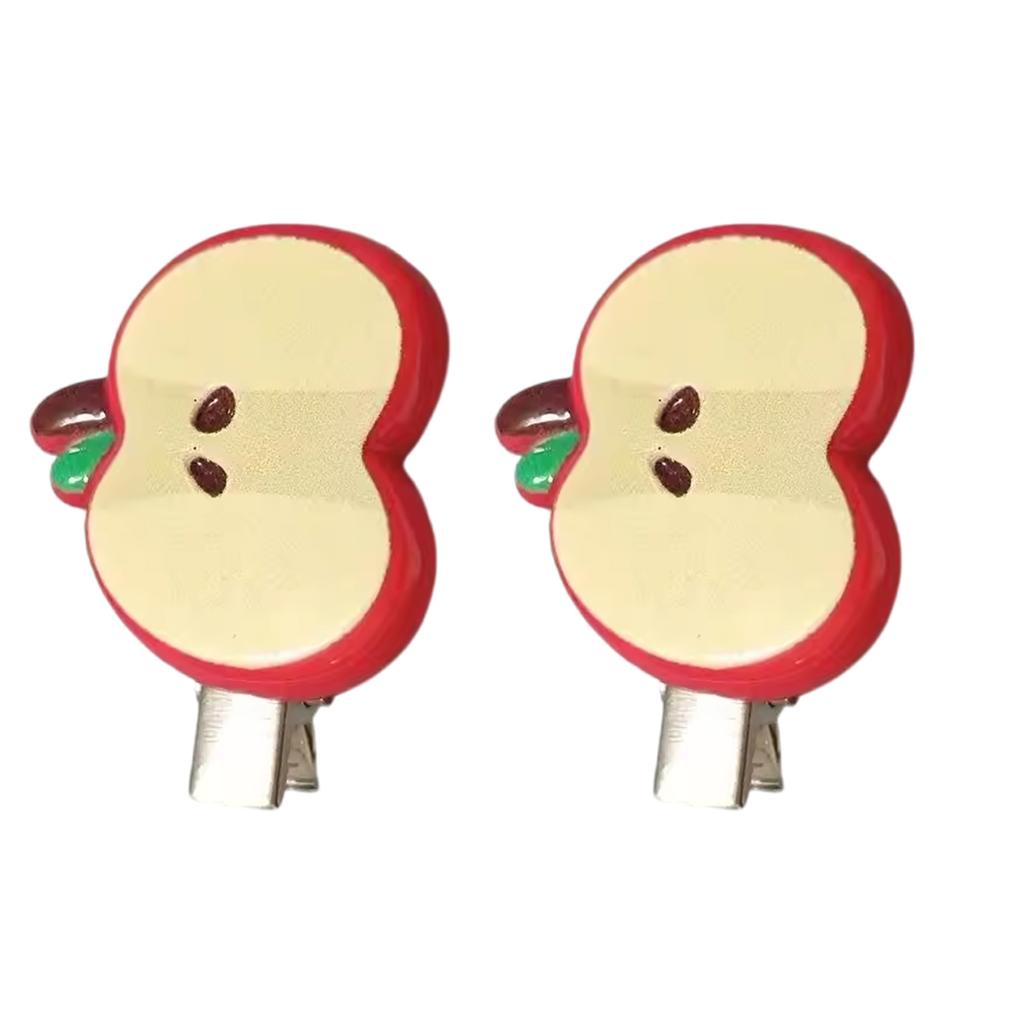 Pack of 2 Cartoon Apple Hair Clip Resin Hairpin Side Barrette for Girls Kids Daily Use Women Fashion Accessories