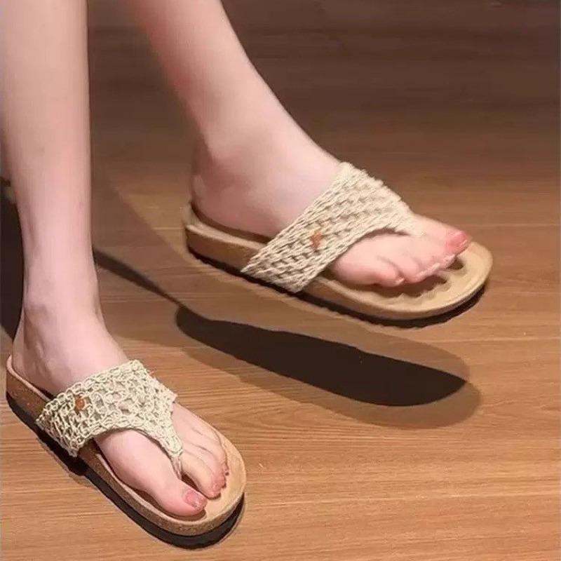 Woven flip-flops women's summer new versatile fashion pinch Birkenstock slippers flat bottom toe sandals women