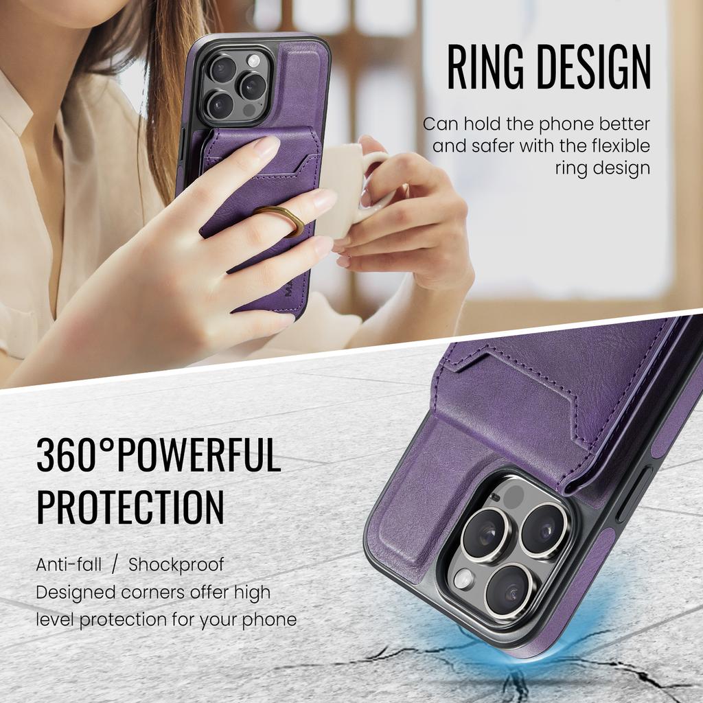 MAGKING K1 Series For iPhone 12/12 Pro Magnetic Case PC+TPU+PU Phone Cover with Card Holder Kickstand