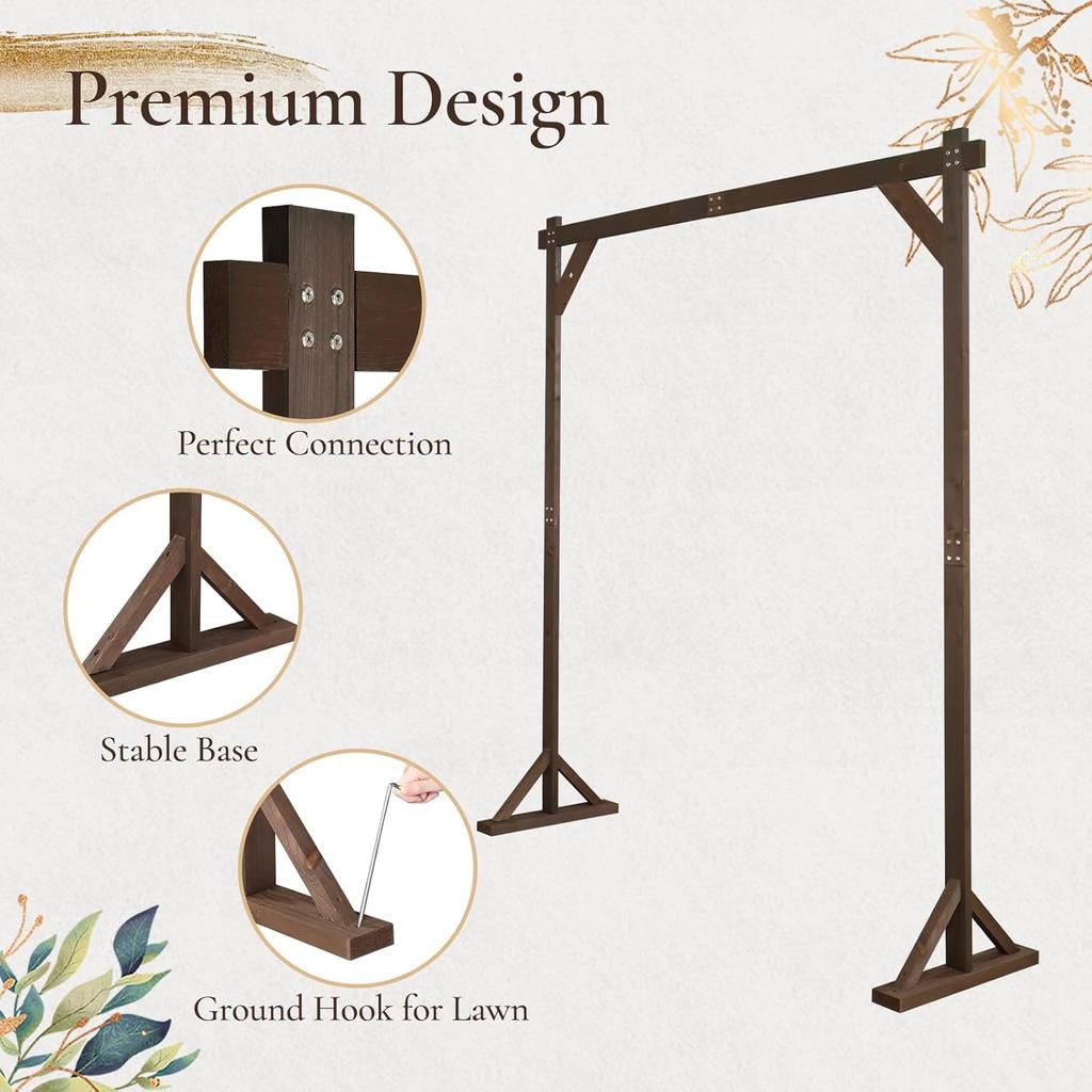 7.2ft Wooden Wedding Arch Wedding Decor for Yard Dark Brown 7.2ft x 7.2 ft/L x H