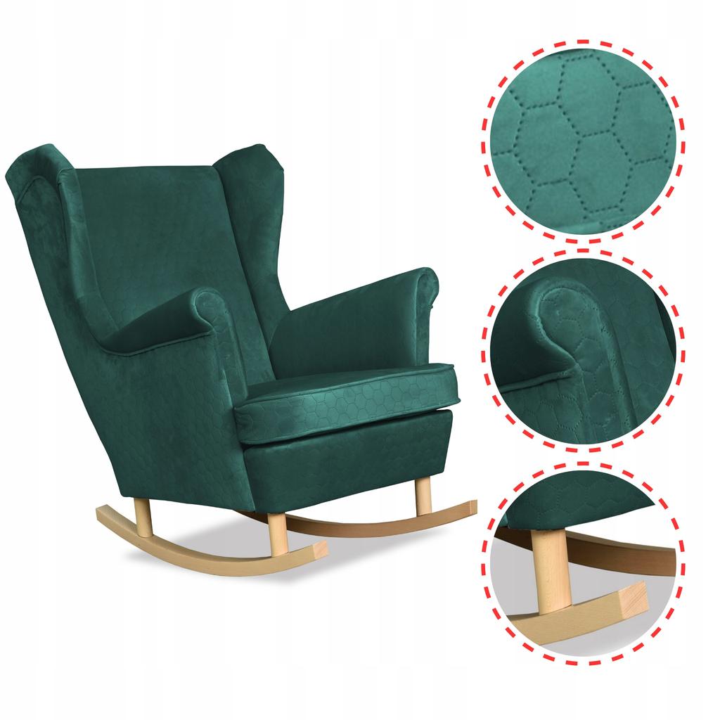 Angelo Rocking Chair, Scandinavian, Family Furniture, Bottle Green Velvet
