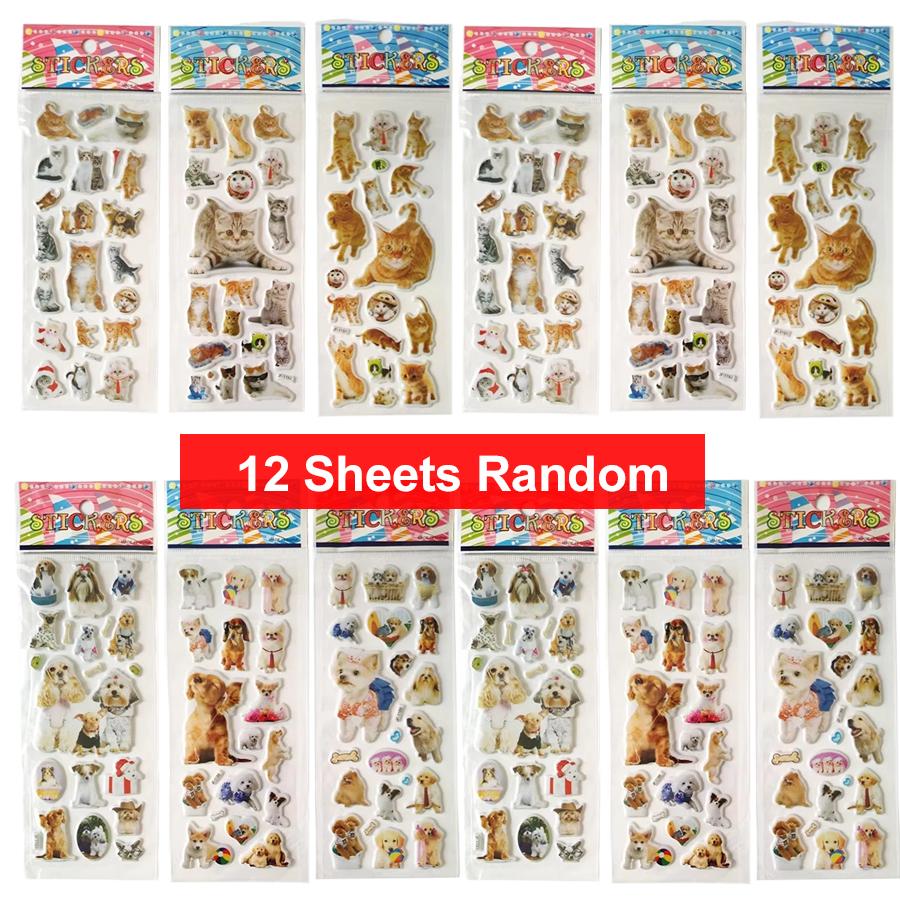 6pcs/set Children Sticker Real Animals Dinosaurs Cats Dogs Stickers Girls Boys Gifts Scrapbook Album DIY Decoration Toy TMZ