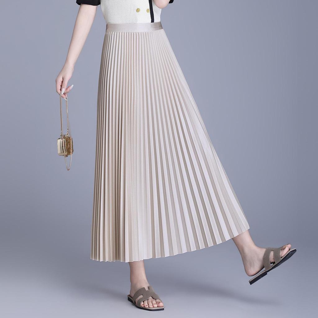 Plisowana spódnica A-line długa z gumką w pasie - Wszechstronny koreański styl - Wiosna-Lato 2026
