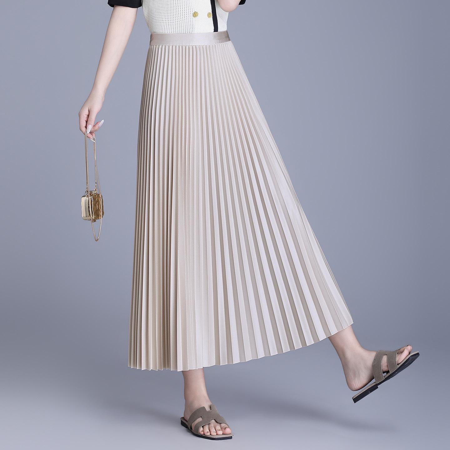 

2026 Spring-Summer Pleated A-line Long Skirt with Elastic Waist - Versatile Korean Style One Size шампанського