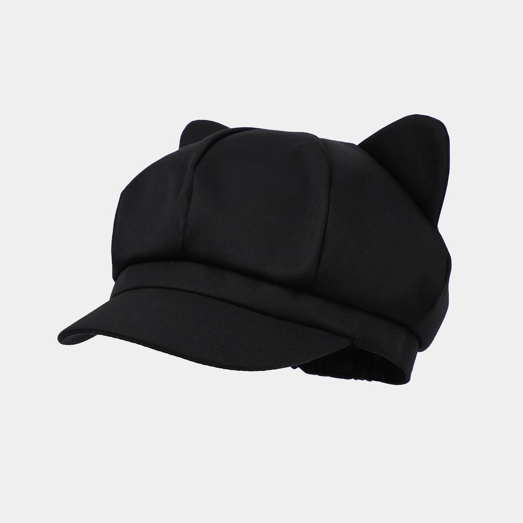 

Cute Cat Ear Octagonal Hat For Women Summer Sun Protection Breathable Cotton Casual Style чёрный