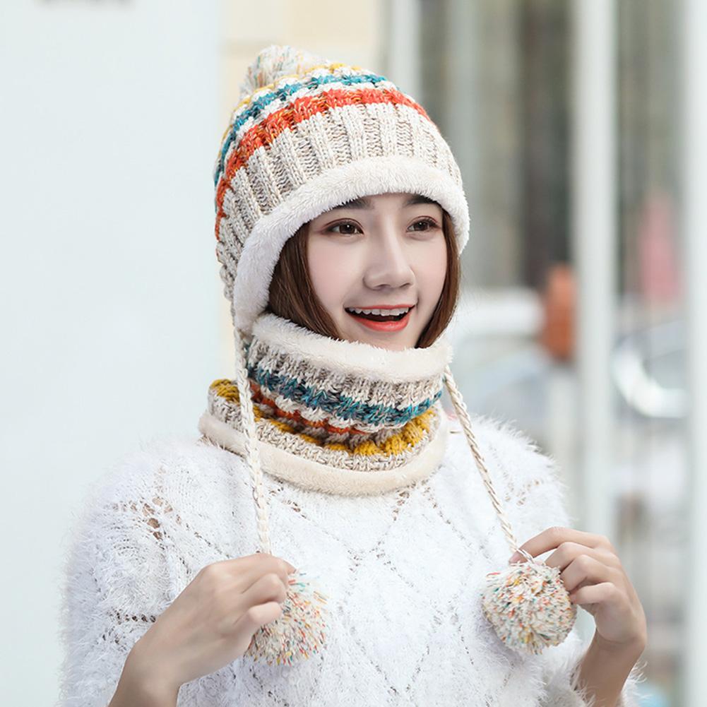 2 Stück/Set Winter Damen Strickmütze Schal Mode Wolle Verdickung Mützenkragen Set