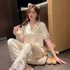 Pajamas Women's Summer Thin Imitation Silk High-end Short-sleeved Trousers Casual Cardigan Women's Loungewear Set