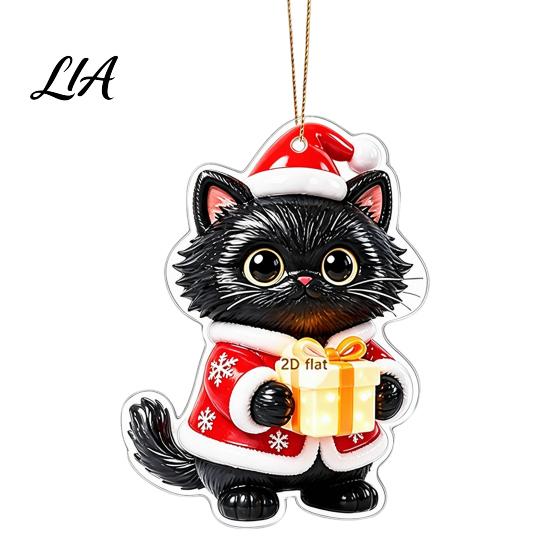 Cat Shaped Decorations Christmas Pendant with Hanging Rope, 2D Flat Acrylic Ornament for Xmas Tree Lover Gifts Decoration, Cute Holiday Decor,