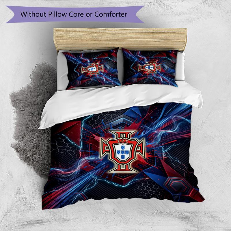 Set Biancheria da Letto Stampata Calcio Portogallo 3 Pezzi Set Copriletto Traspirante Accogliente come Regalo per la Casa Nuova o per le Feste