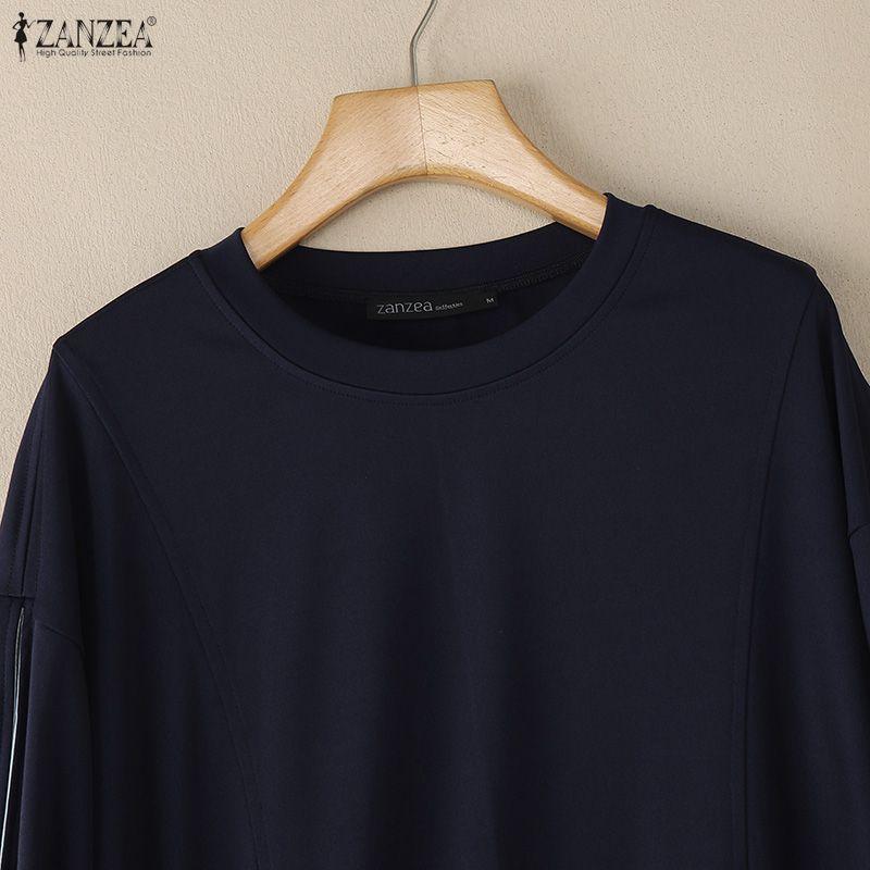 ZANZEA Women Round Neck Loose Casual Long Sleeve Pullover Tops Autumn