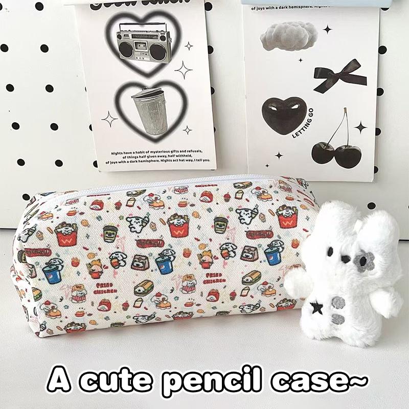 Cute Burger Dog Printed Pencil Case Large Capacity Portable Storage Bag Stationery Makeup Bag Gifts