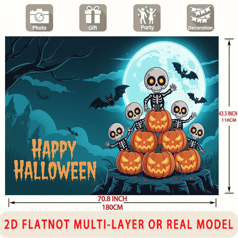 Party Backdrop Halloween Moon Flat Spanish Scary Skeletons Pumpkins Birthdays Showers Photo Background Decor Front Door Decor