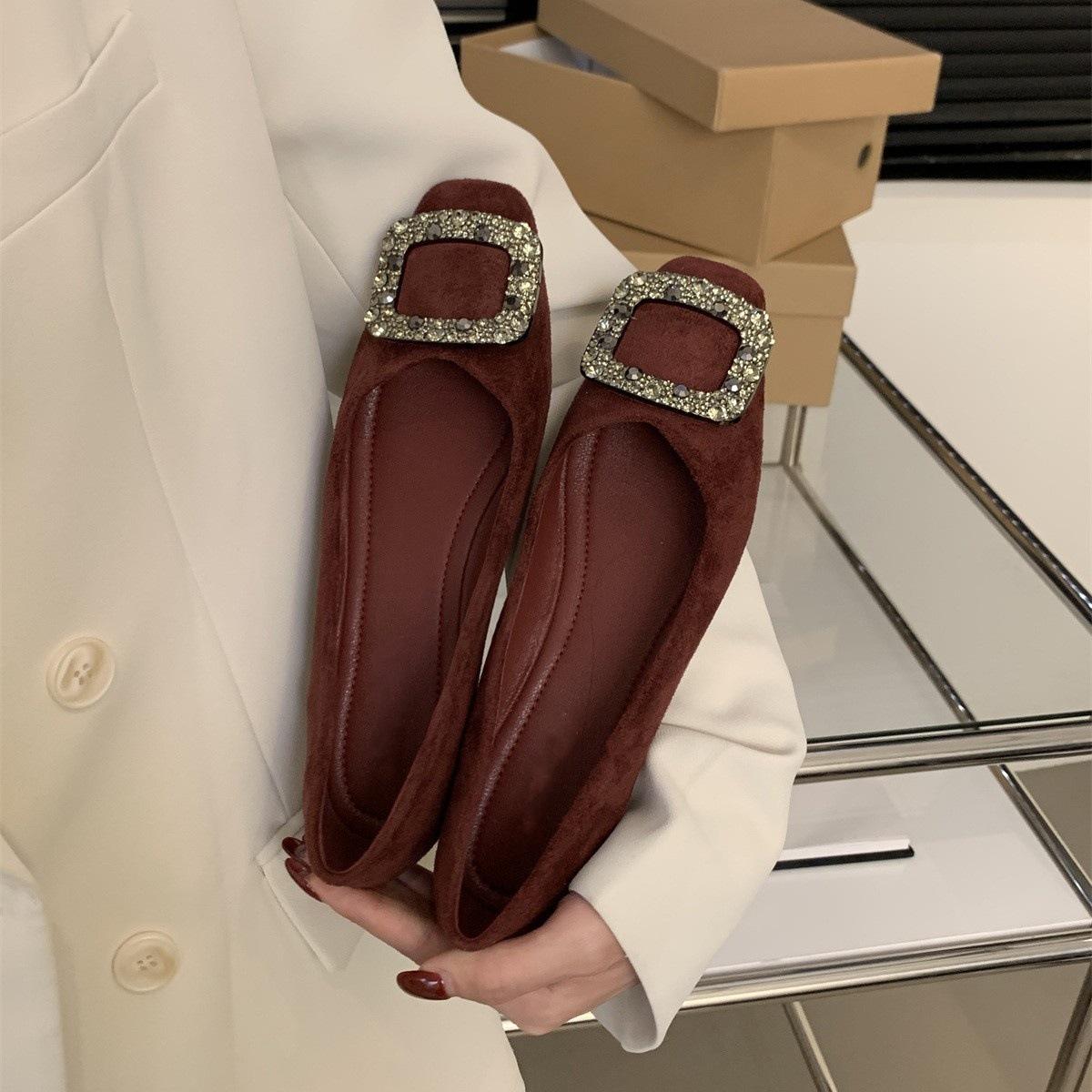 

Женские туфли-лодочки с неглубоким вырезом и стразами, весенне-осенние, новые, с темпераментом феи, под юбку, балетки 35 бордовый