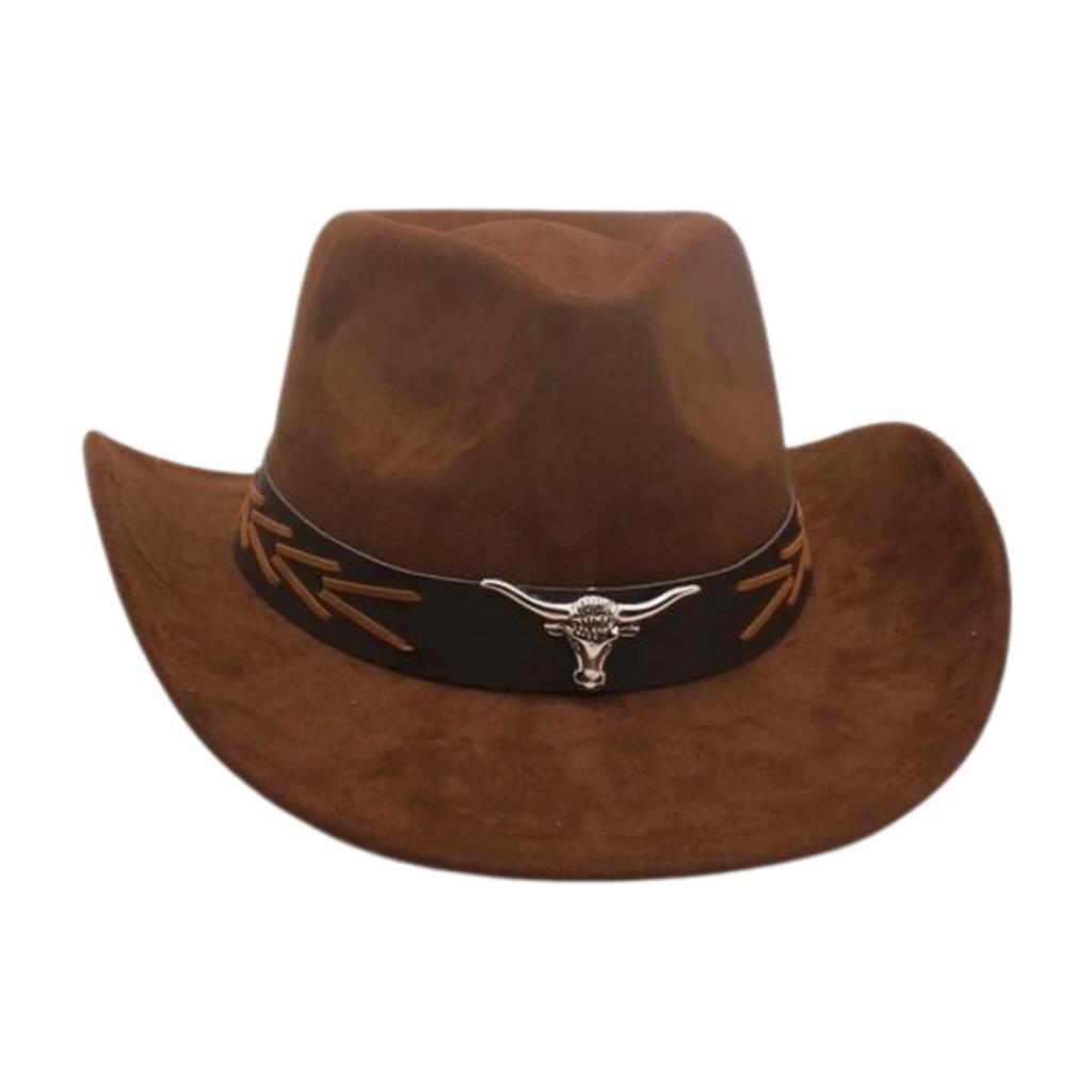 Ethnic Style Brown Cow Head Suede Top Hat Western Cowboy Hat Stage Jazz Hat