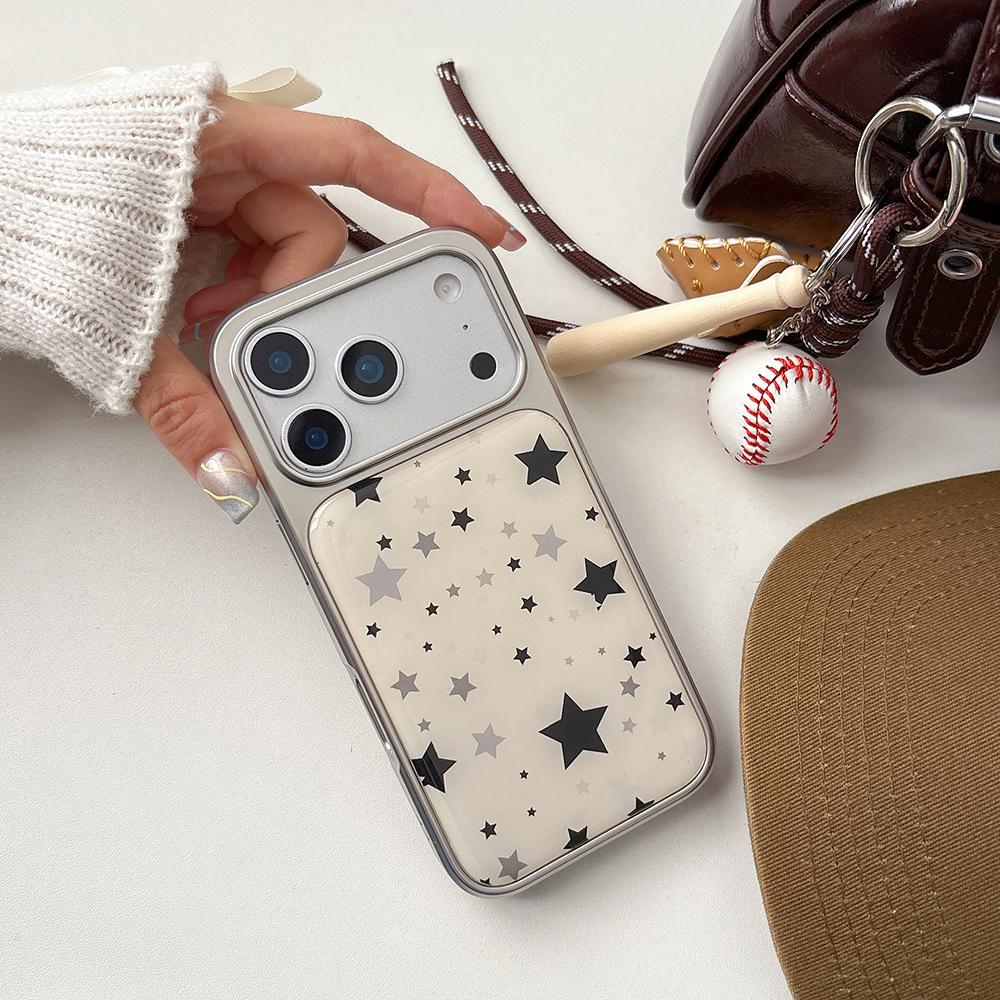 Star Pattern Five-pointed Stars Printed Plated Frame Phone Case for iPhone 16 15 14 17 Pro Max Shockproof Cover Funda