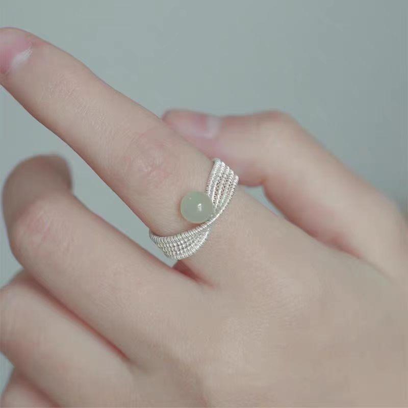Geometric Weaving Line Jade beads Rings for Women Simple Ring Party Jewelry Gifts anillos
