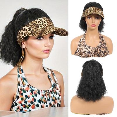 Leopard Print Empty Top Hat Wig Synthetic Wig Female Wig Hat Wig Heat-resistant Easy To Wear for Daily Use