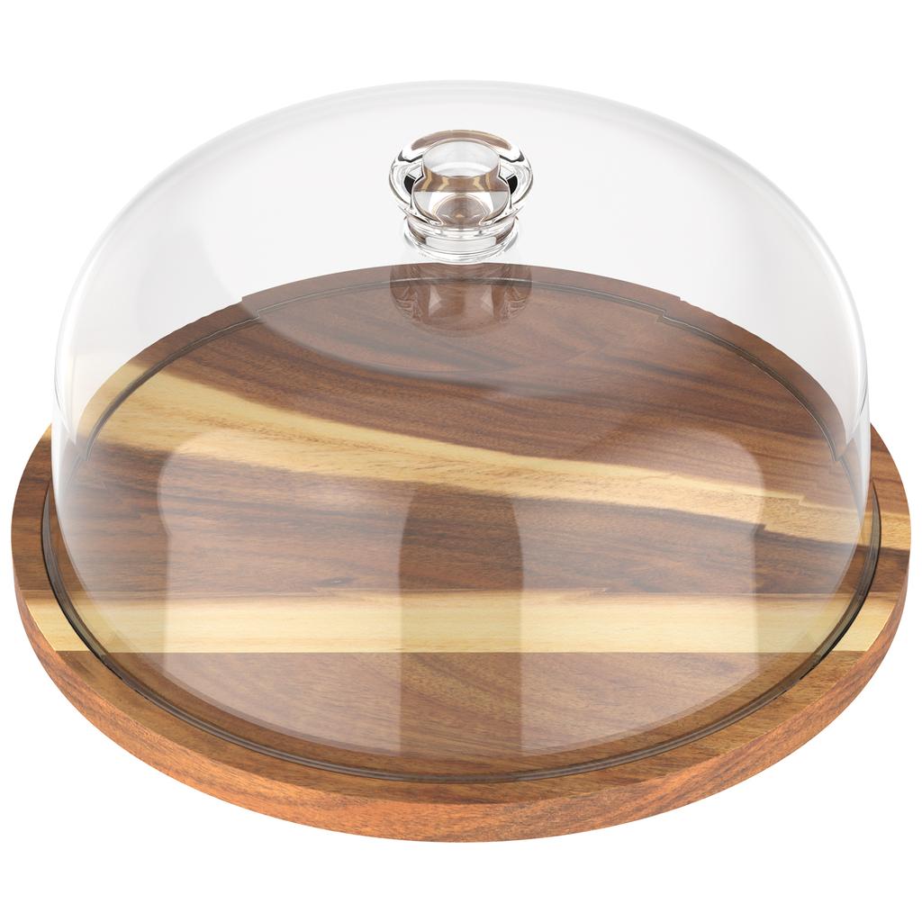 12 In Wood Cake Stand With Acrylic Dome Lid Rotating Cake Plate With Cover Wooden Cake Display Stand For Baking Kitchen Utensils