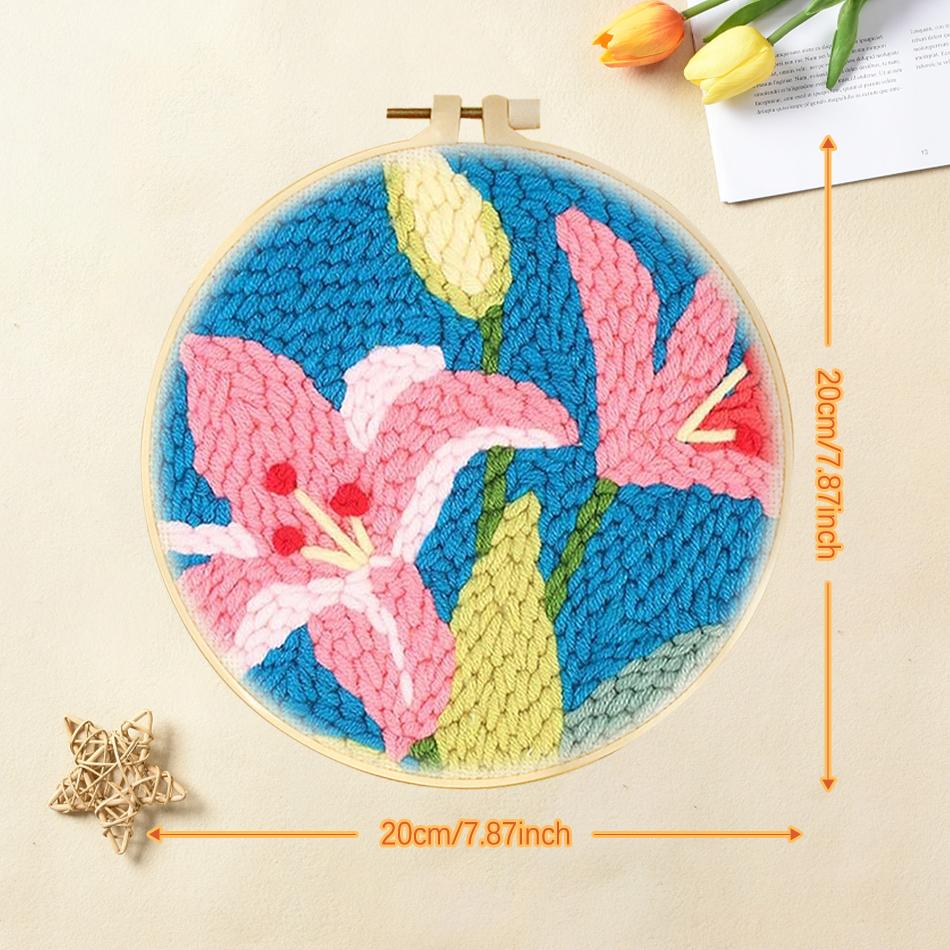 Floral Pattern DIY Punch Needle Embroidery Kit with Yarn Starter Kit Poking Cross Stitch Tools For Knitting Magic Tufting Set