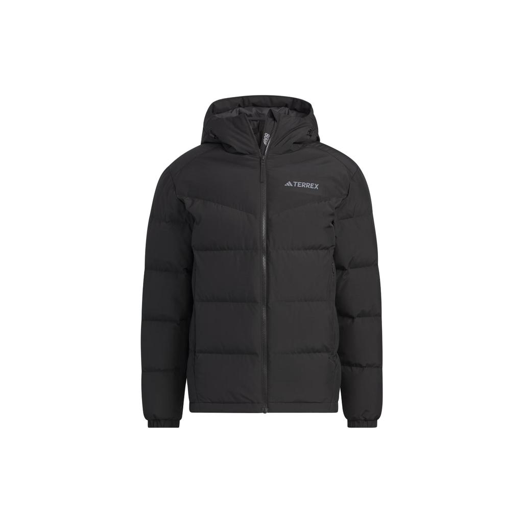 Adidas Goose Down Jacket 800 Fill Solid Color Logo Long Sleeve Hooded Down Jacket Men Jacket Black IU2683