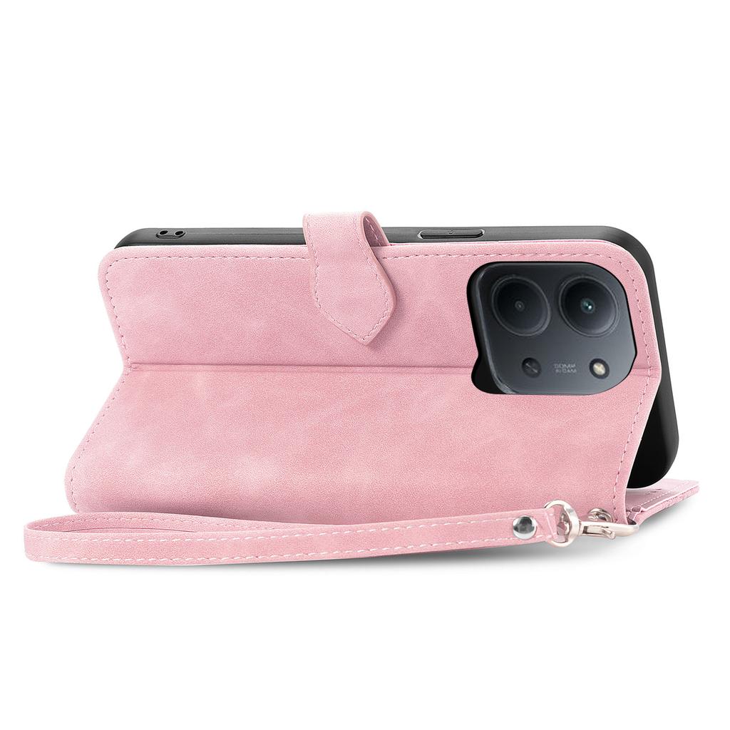 Pro Xiaomi Redmi 15C 4G (Globální) (171 mm)/Poco C85 4G (171 mm) Peněženkové pouzdro na zip s popruhem Květinový potisk Kryt na telefon z PU kůže
