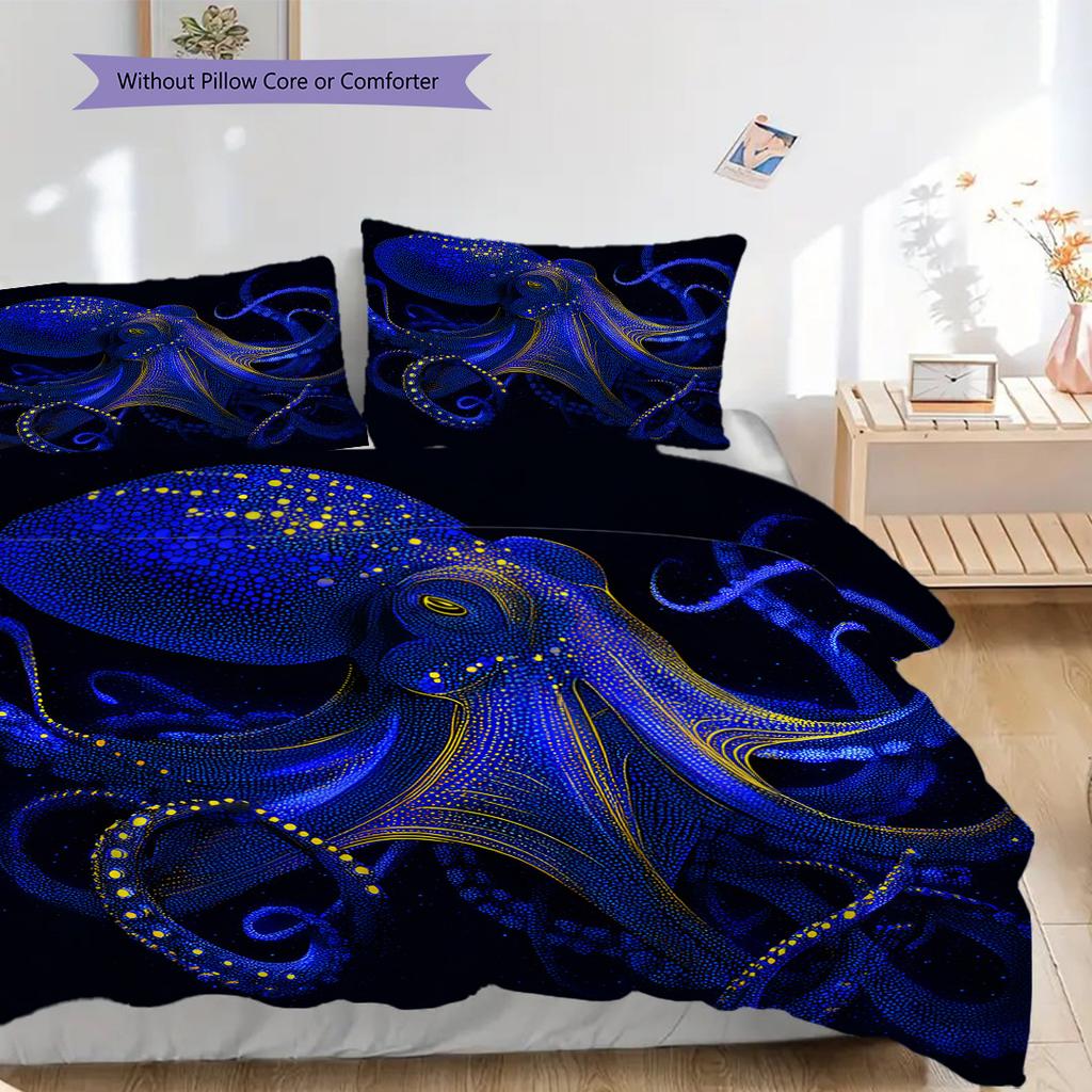 Octopus Pattern Bedding Quilt Set Quilt Cover Pillowcase Home Decoration Birthday Gift (1 * Duvet Cover + 2 * Pillowcase, Without Core)